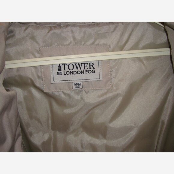 New London Fog Beige Down Coat with Leather Trim Size Medium - Picture 3 of 4